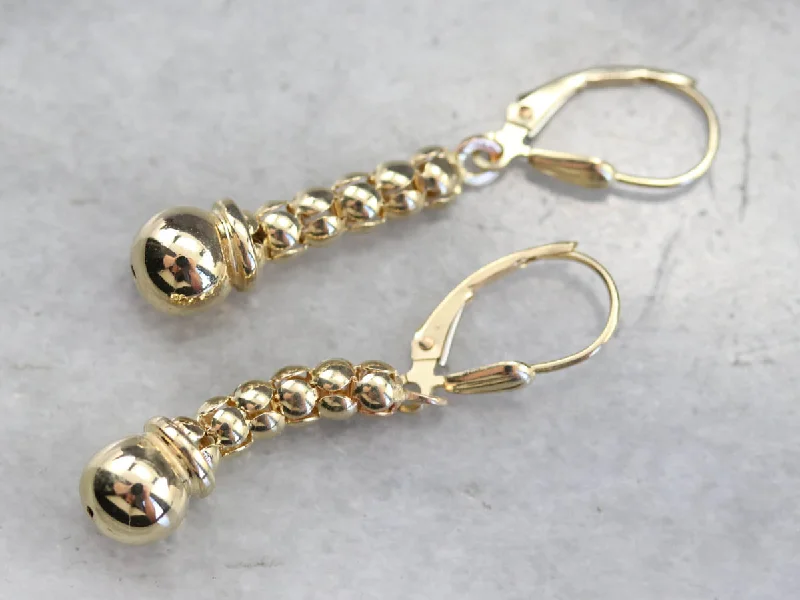 Ladies earrings cute accents-Yellow Gold Beaded Drop Earrings