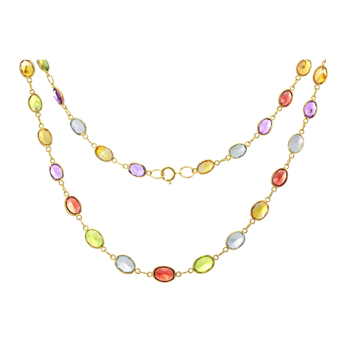 Ladies necklaces choker designs-9ct Gold Multi Gemstone Graduated Line Necklace