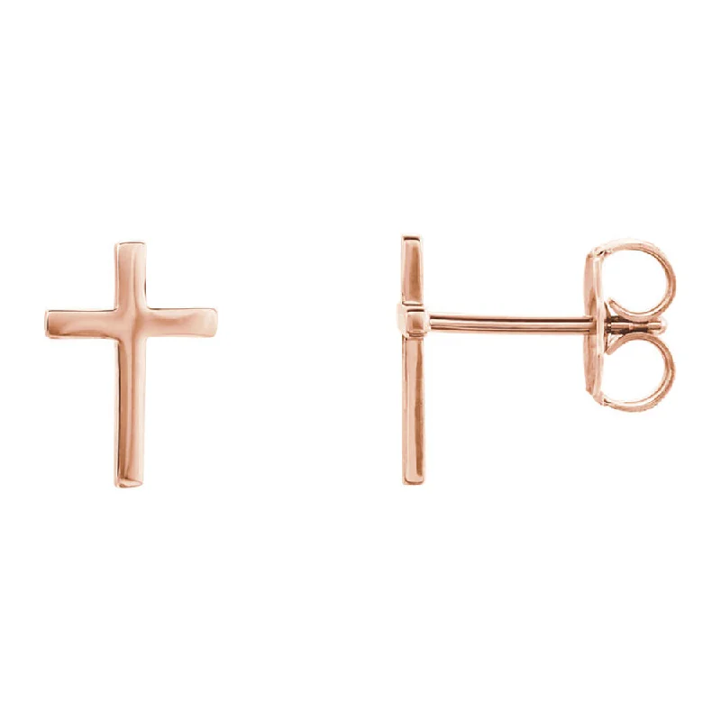 Ladies earrings minimalist trends-7 x 10mm (1/4 x 3/8 Inch) 14k Rose Gold Small Cross Stud Earrings