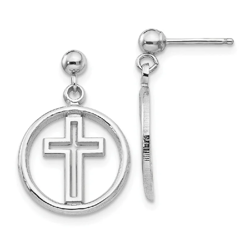 Ladies earrings timeless looks-12mm Eternal Life Cross Dangle Post Earrings in 14k White Gold