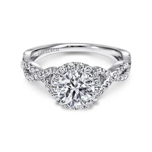 Ladies wedding rings vintage appeal-14K White Gold Round Halo Diamond Engagement Ring