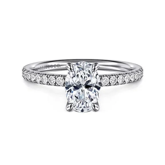 Ladies wedding rings channel designs-Twain - 14K White Gold Oval Diamond Engagement Ring (Setting Only)