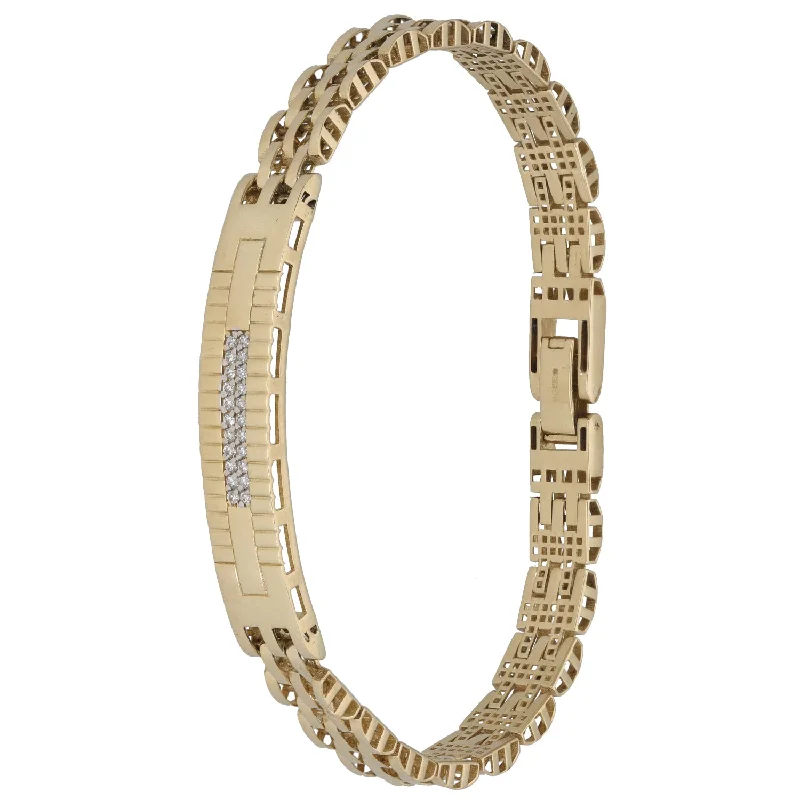 Ladies bracelets slim bands-14ct Gold Cubic Zirconia ID Bracelet