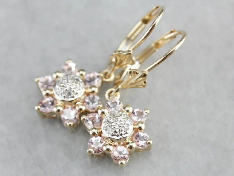 Ladies earrings elegant looks-Morganite and Diamond Drop Earrings