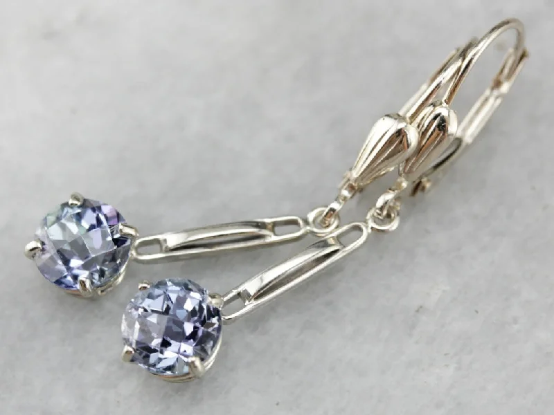 Ladies earrings one-of-a-kind-Tanzanite Drop Earrings in White Gold