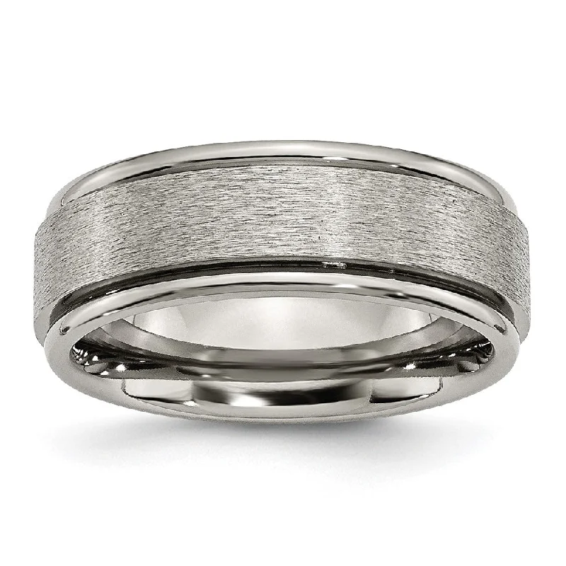 Ladies rings best brands-8mm Titanium Brushed Center Grooved Edge Comfort Fit Band