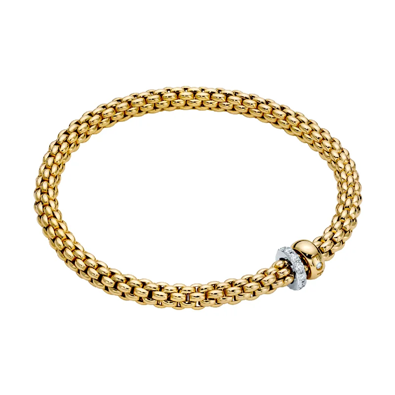 Ladies bracelets Asian-inspired-Solo 18ct Yellow Gold Bracelet With Pave Diamond Set And Polished Rondels