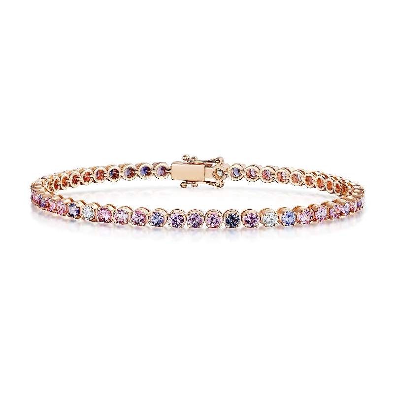 Ladies bracelets celebrity trends-18ct Rose Gold Rainbow Sapphire And Diamond Tennis Bracelet