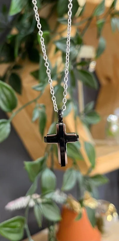 Ladies necklaces lightweight options-Unique & Co Stainless Steel Black IP Cross Pendant Necklace