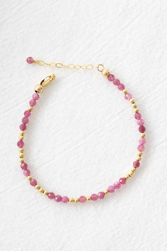 Ladies bracelets daily essentials-Pink Tourmaline Beaded Bracelet