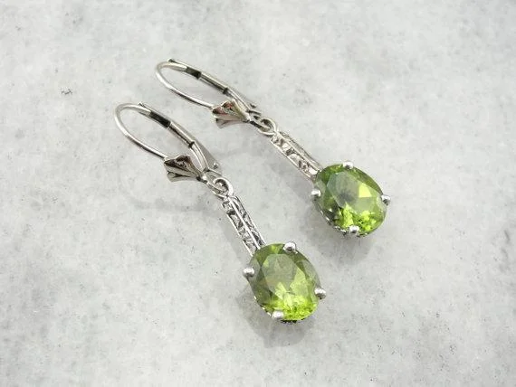 Ladies earrings limited releases-Peridot and White Gold Art Deco Earrings