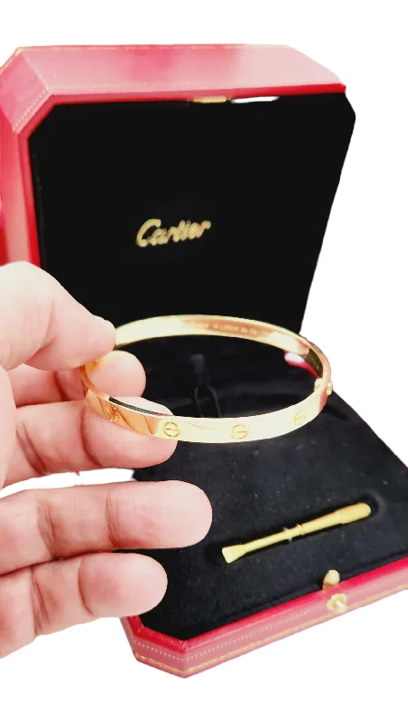 Ladies bracelets titanium options-Ladies Cartier Love Bracelet in 18K Yellow Gold - Includes Screwdriver, Cartier Box and Cartier Paper. (Size 19 | B6067517)