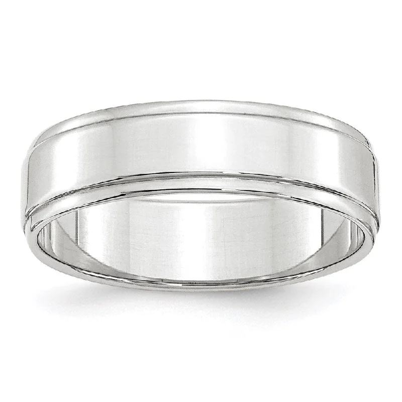 Ladies rings custom designs-6mm 14K White or Yellow Gold Flat Ridged Edge Standard Fit Band