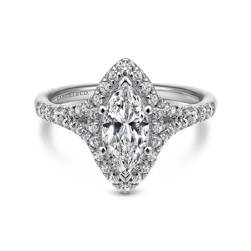 Ladies wedding rings limited editions-Verbena - 14K White Gold Marquise Halo Diamond Engagement Ring (Setting Only)