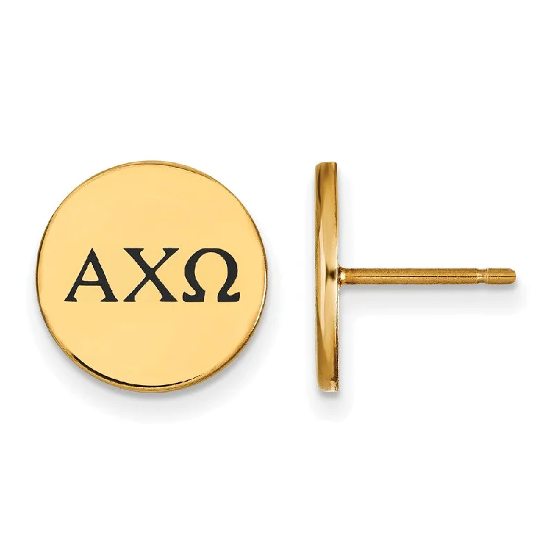 Ladies earrings global brands-14K Plated Silver Alpha Chi Omega Black Enamel Greek Post Earrings