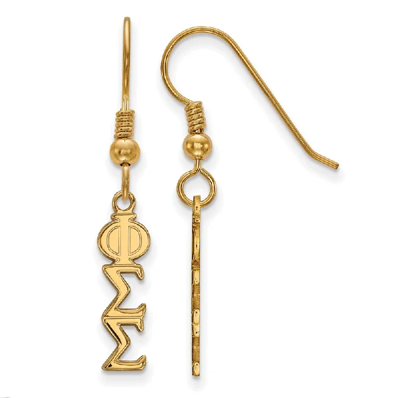 Ladies earrings natural stones-14K Plated Silver Small Phi Sigma Sigma Dangle Earrings