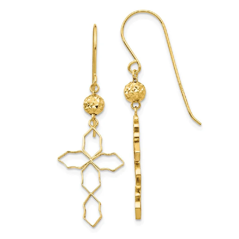 Ladies earrings minimalist trends-Open Cross Dangle Earrings in 14k Yellow Gold