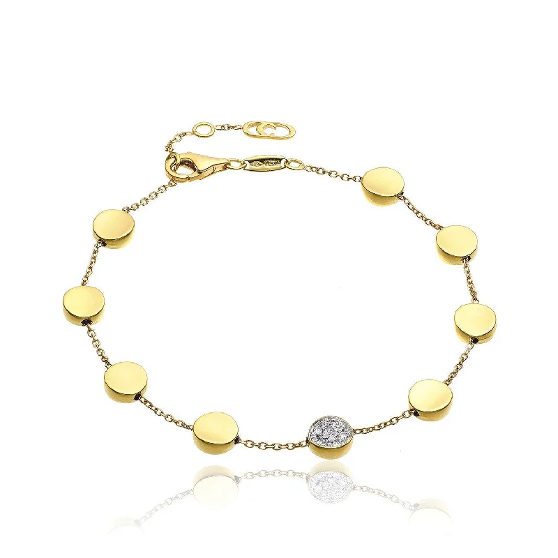 Ladies bracelets bangle styles-Armillas Glow 18ct Yellow Gold Flat Circle Diamond Pave Set Bracelet