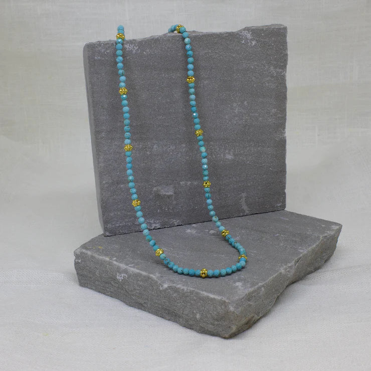 Ladies necklaces minimalist appeal-18ct Gold Vermeil and Turquoise Beaded Necklace