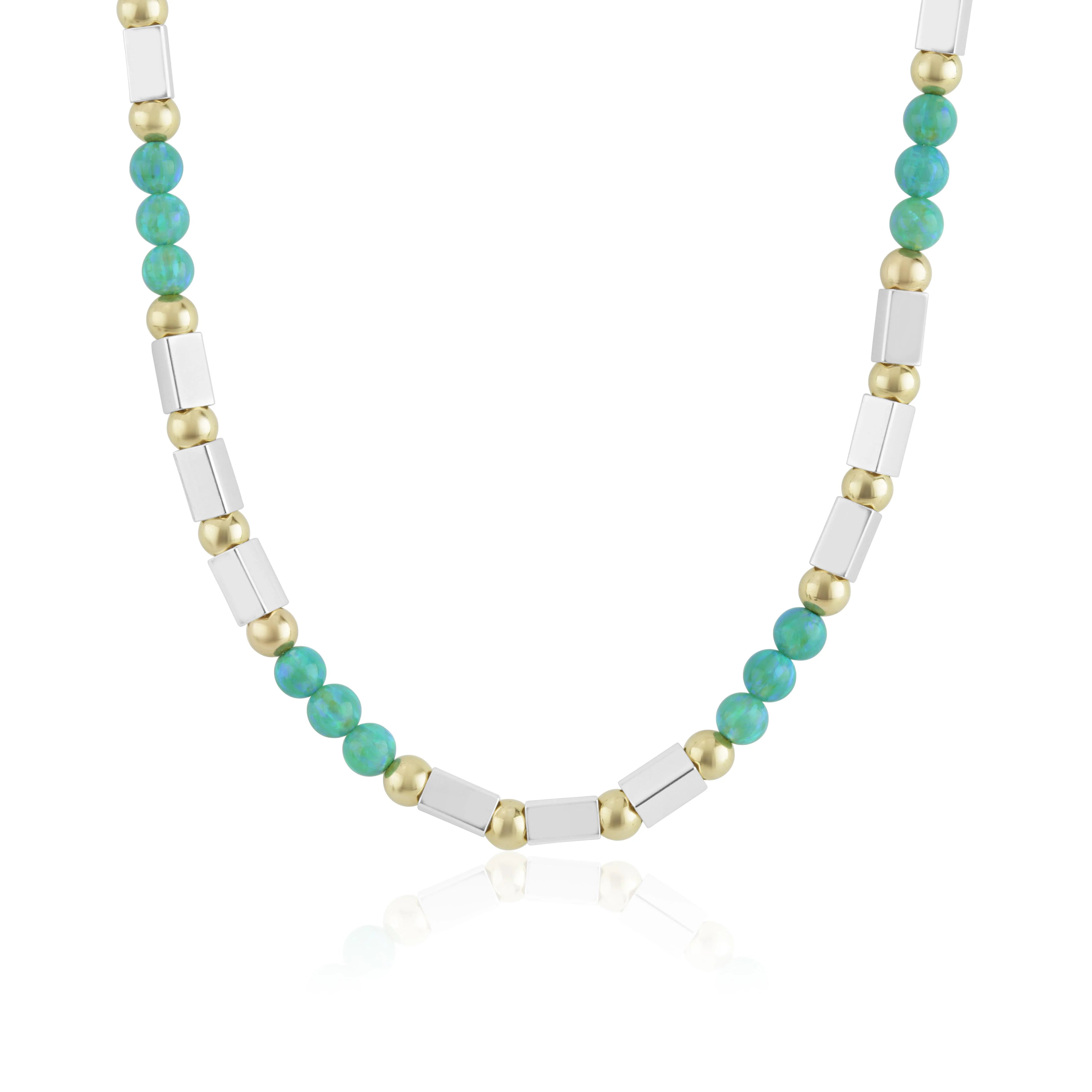 Ladies necklaces elegant designs-Lavan 9ct Gold Sterling Silver and Green Opal Necklace