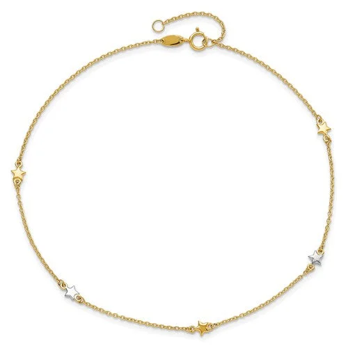 Ladies bracelets holiday gifts-Two Tone Star Anklet Bracelet (14K)