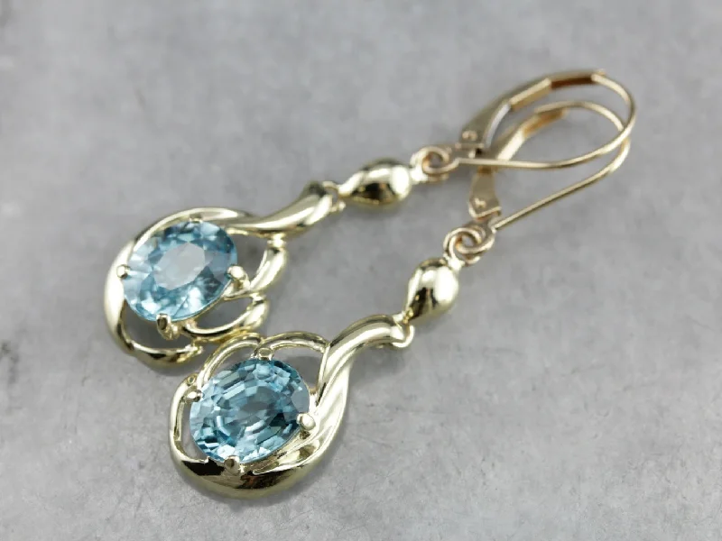 Ladies earrings memory keepsakes-Retro Blue Zircon Drop Earrings