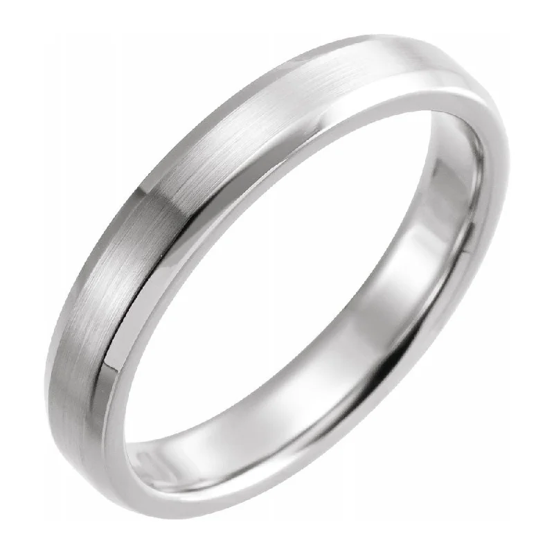 Ladies rings 2025 trends-4mm Platinum Beveled Edge Satin Comfort Fit Band