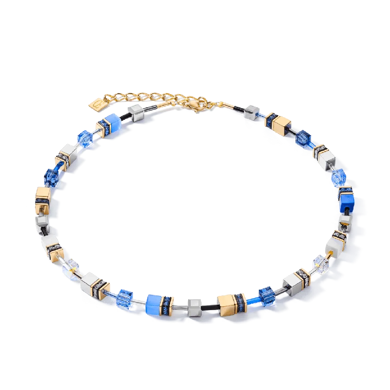 Ladies necklaces limited releases-Coeur De Lion GeoCUBE® Blue-Gold Necklace