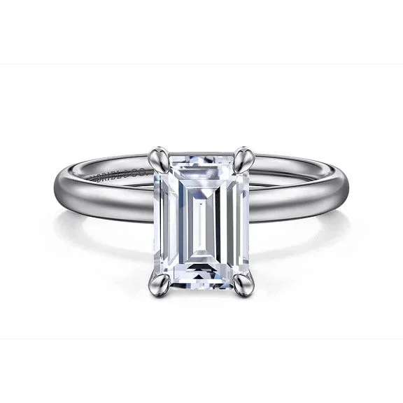 Ladies wedding rings matching pairs-Unite - 14K White Gold Emerald Cut Solitaire Diamond Engagement Ring (Setting Only)