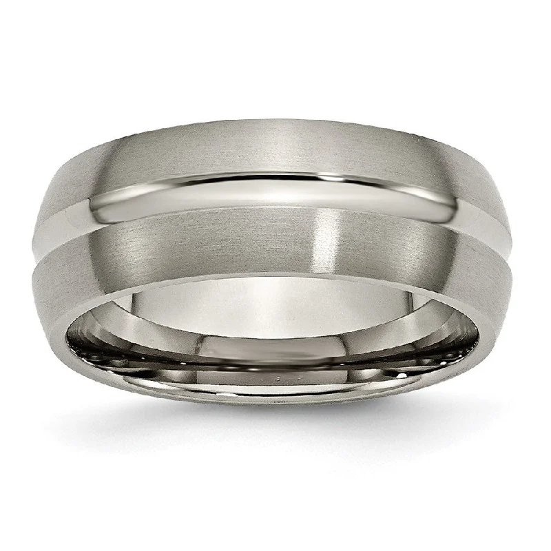 Ladies rings worldwide styles-Titanium 8mm Center Grooved Standard Fit Band