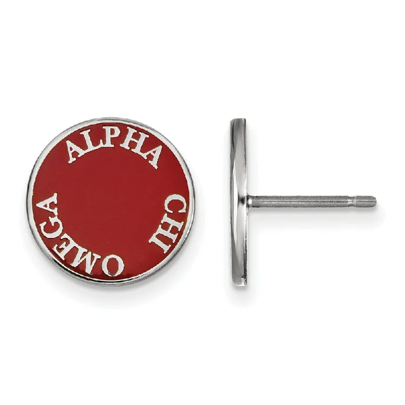 Ladies earrings collectible pieces-Sterling Silver Alpha Chi Omega Enamel Disc Post Earrings