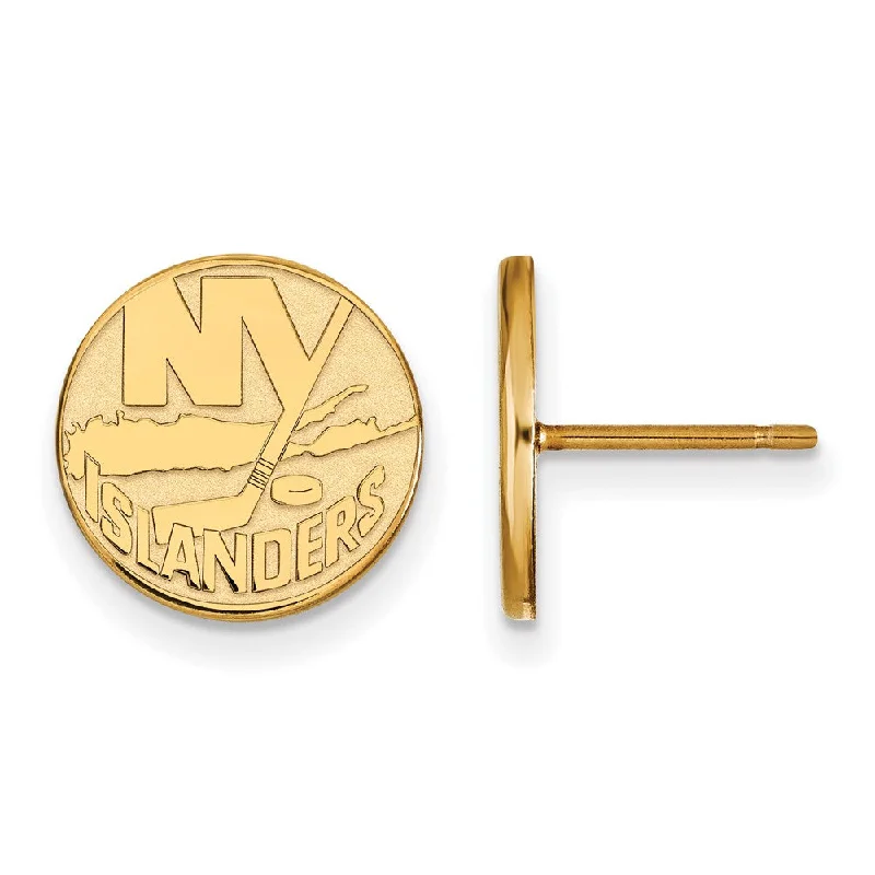 Ladies earrings daily essentials-SS 14k Yellow Gold Plated NHL New York Islanders Small Post Earrings