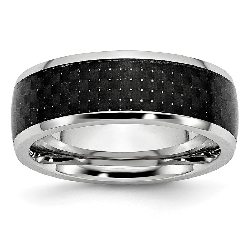 Ladies rings index finger-8mm Cobalt & Black Carbon Fiber Domed Standard Fit Band