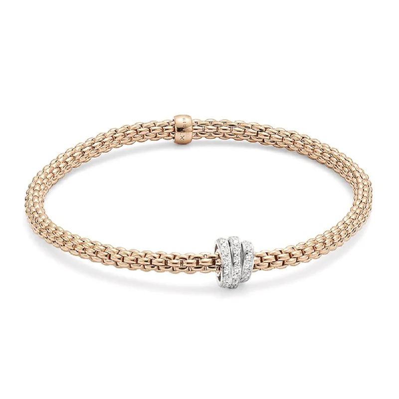 Ladies bracelets Mother’s Day-Prima 18ct Rose Gold Bracelet With Three Pave Set Diamond Rondels