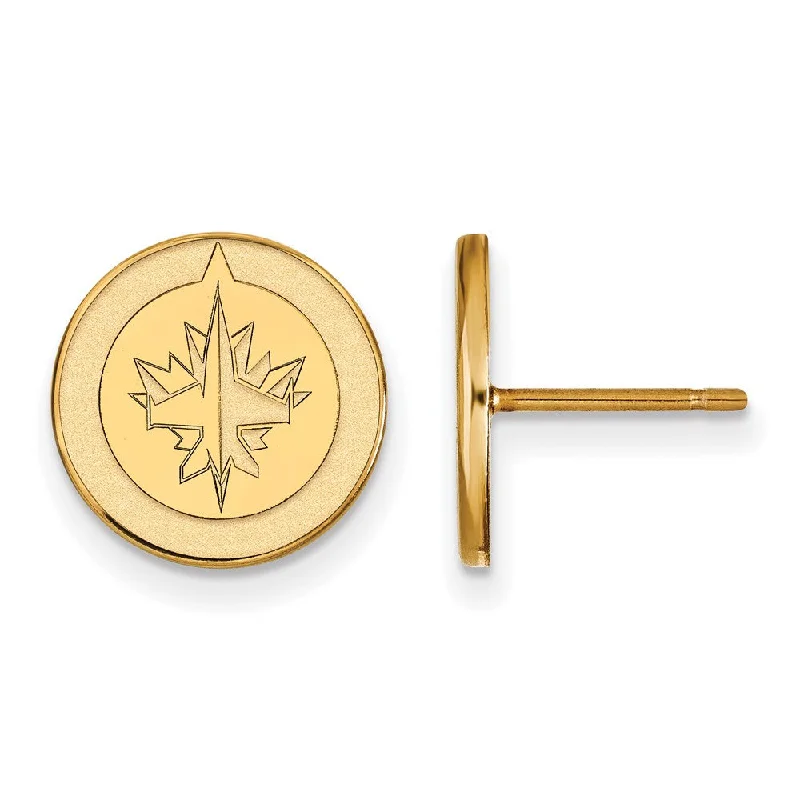 Ladies earrings size options-SS 14k Yellow Gold Plated NHL Winnipeg Jets Small Post Earrings