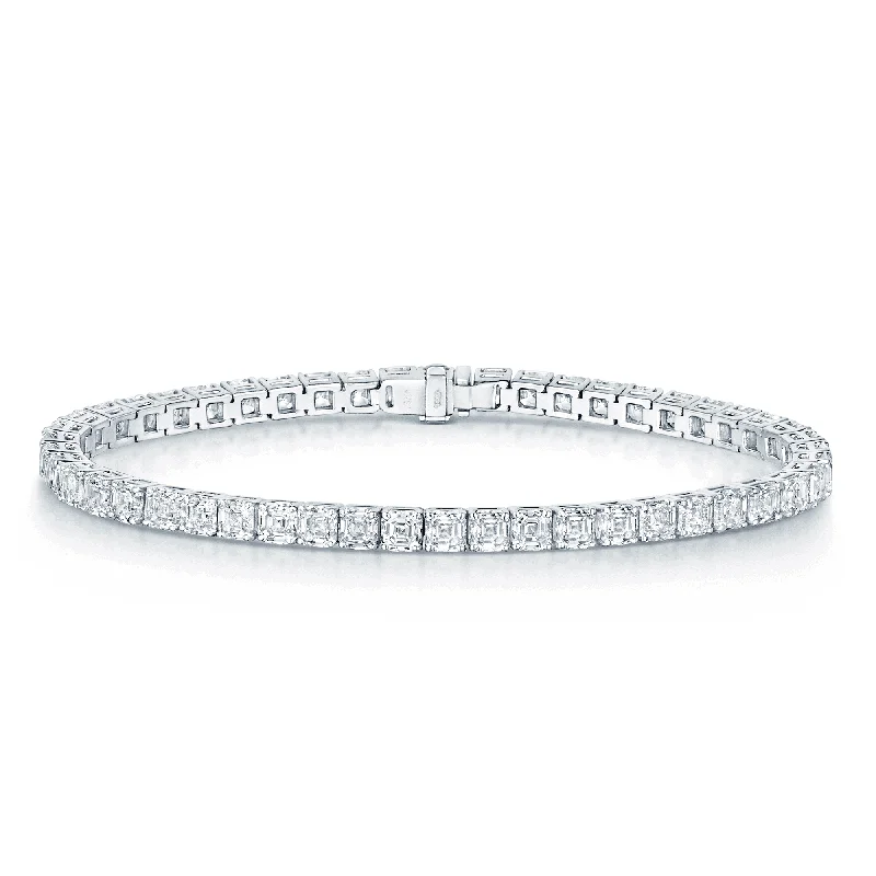 Ladies bracelets worldwide appeal-18ct White Gold Asscher Cut Diamond Claw Set Tennis Bracelet