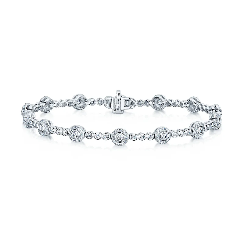 Ladies bracelets engraved details-18ct White Gold Round Brilliant Diamonds in a Rub Over Setting Bracelet