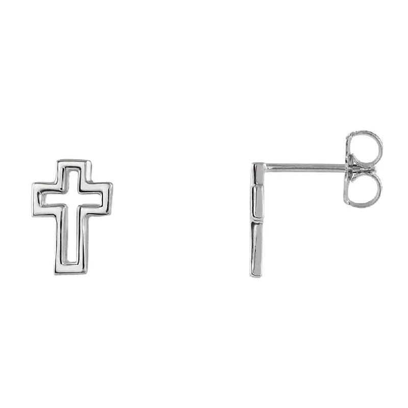 Ladies earrings group styles-7 x 10mm (1/4 x 3/8 Inch) Sterling Silver Voided Cross Post Earrings