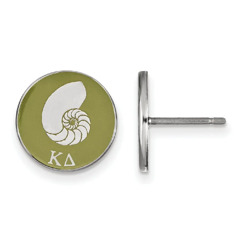 Ladies earrings online buys-Sterling Silver Kappa Delta Olive Green Enamel Nautilus Post Earrings