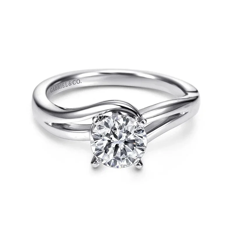 Ladies wedding rings discount offers-14K White Gold Round Bypass Diamond Engagement Ring