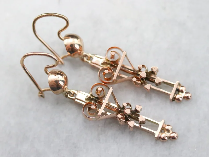 Ladies earrings modern designs-Upcycled Gold Victorian Drop Earrings