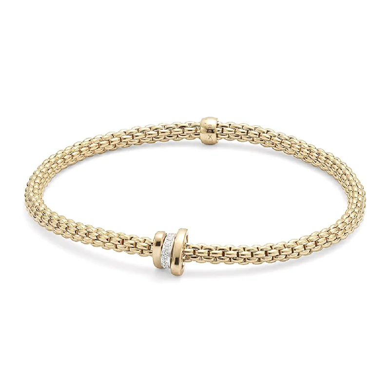 Ladies bracelets mature styles-Prima 18ct Yellow Gold Bracelet With Diamond Set And Plain Rondels