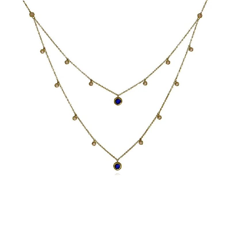 Ladies necklaces Valentine’s styles-18ct Gold Blue Sapphire and Diamond Layered Necklace