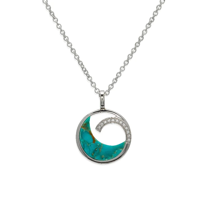 Ladies necklaces colorful gems-Unique & Co Turquoise & CZ Wave Necklace