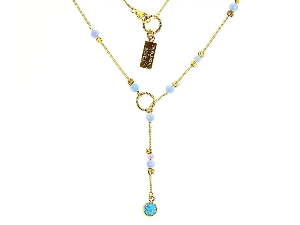 Ladies necklaces bold pieces-Yaron Morhaim 14ct Rolled Gold and Opal Drop Necklace