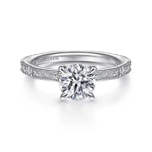 Ladies wedding rings modern looks-Luca - Art Deco 14K White Gold Round Diamond Channel Set Engagement Ring(Setting Only)