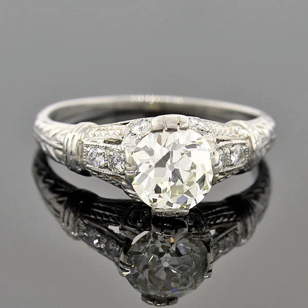 Ladies wedding rings classic styles-Art Deco Platinum Diamond Engagement Ring 1.16ct