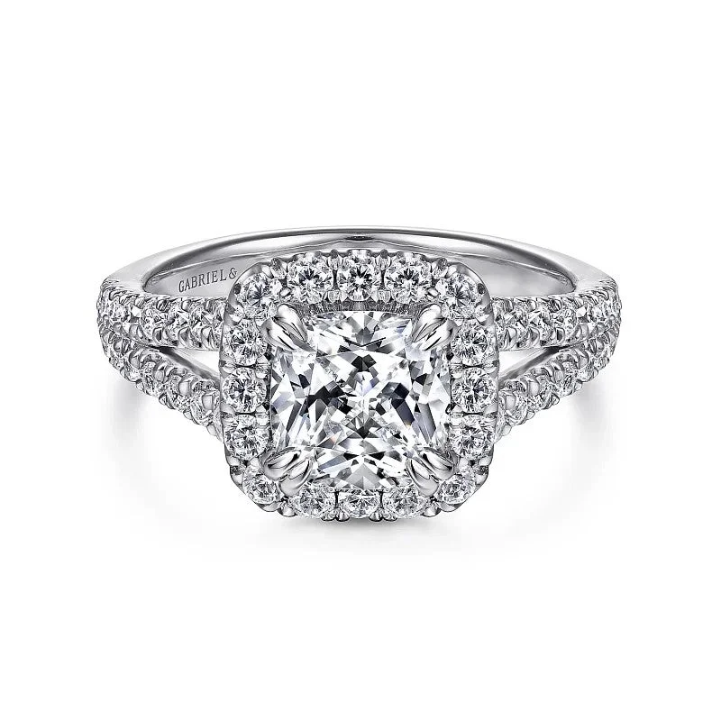 Ladies wedding rings global brands-James - 14K White Gold Cushion Halo Diamond Engagement Ring