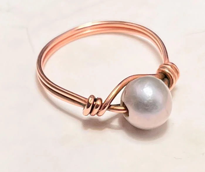 Ladies rings ring finger-Silvery Pearl Copper Bead Ring