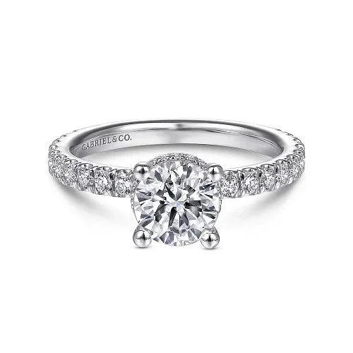 Ladies wedding rings natural stones-Alina - 14K White Gold Hidden Halo Round Diamond Engagement Ring (Setting Only)